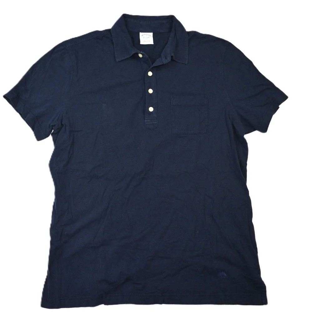 Brooks Brothers Mens Navy Blue Cotton Short Sleeve Pocket Polo Shirt Size L - Picture 2 of 8